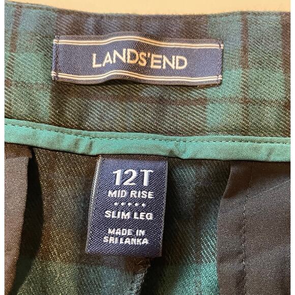 Lands’ End Tartan Plaid Pants Blackwatch Slim Leg Mid Rise Sz 12T Preppy Classic - Picture 3 of 9